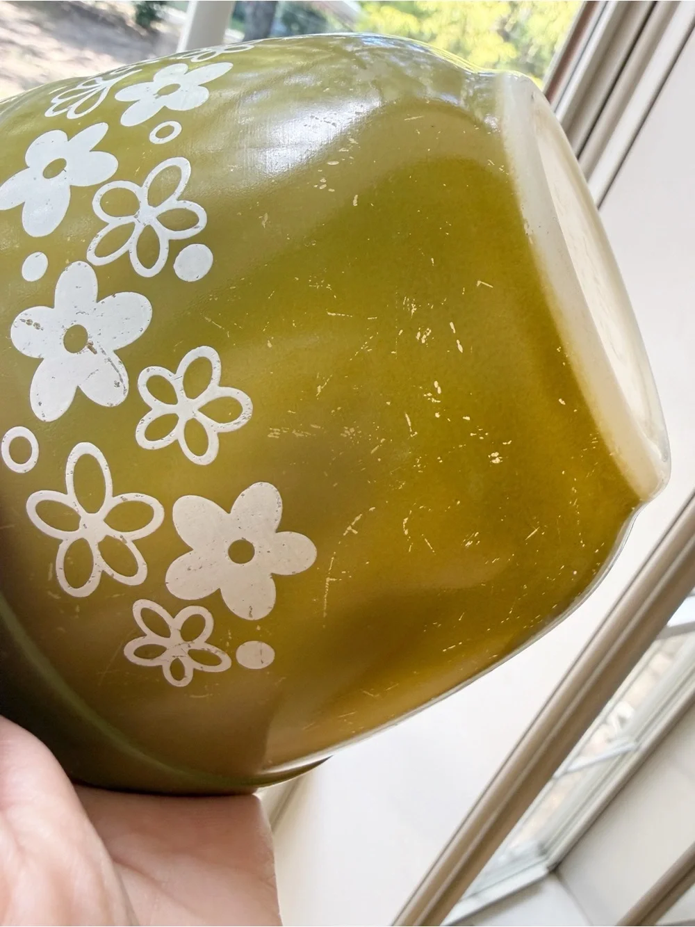 Vintage Pyrex Spring Blossom Green Crazy Daisy 401 1.5 Pint Mixing Bowl Retro